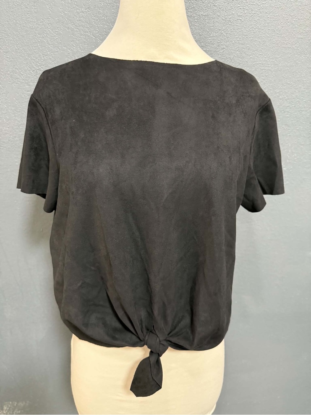 Olivaceous Black Tie-Front Crop Top